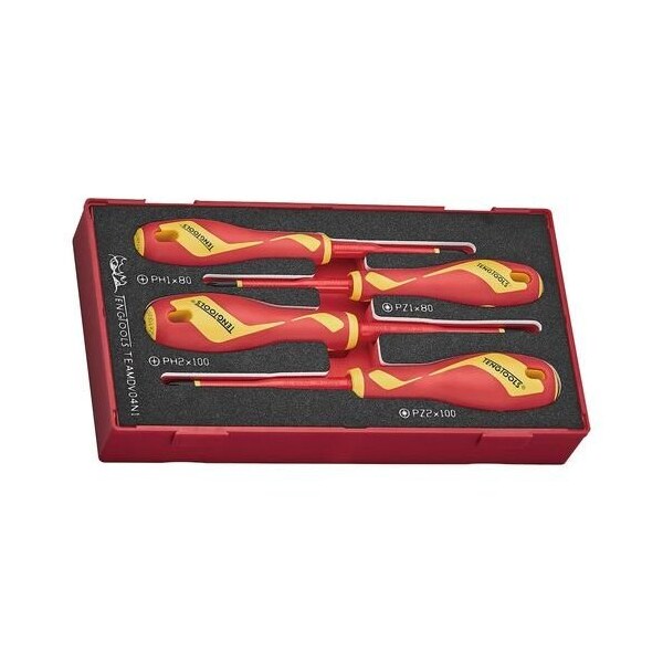 4 Piece 1000 Volt Insulated Phillips Ph, Pozidriv Pz Screwdriver Eva Foam Set